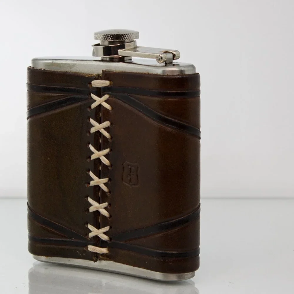 LEATHER Hip Flask | Leather Wrapped Steel Flask 6 oz. | Excellent Gift - Picture 3 of 6